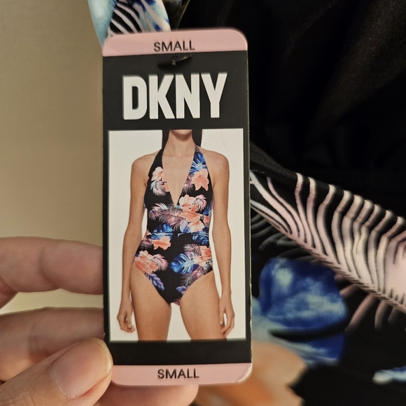 DKNY Small or Large Pastel Pink and Black Floral Haltered One Piece - Picture 5 of 7